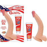 ALL AMERICAN WHOPPERS 8IN CURVED DONG W/BALLS & LUBE-FLESH